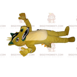 Kostium maskotka niezadowolonego żółtego smoka z białymi rogami BIGGYMONKEY™ - Maskotka smoka - BiggyMonkey.com