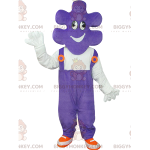 Puzzle Piece BIGGYMONKEY™ Mascot Costume with Purple Overalls -