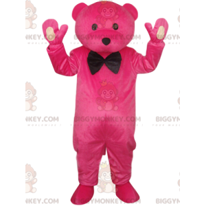 Fuchsia Bear BIGGYMONKEY™ Mascot Costume with Black Bow Tie -