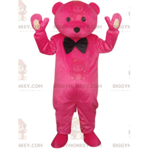 Fuchsia beer BIGGYMONKEY™ mascottekostuum met zwarte vlinderdas
