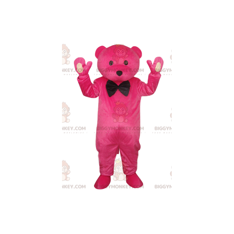 Fuchsia beer BIGGYMONKEY™ mascottekostuum met zwarte vlinderdas Fuchsia beer BIGGYMONKEY™ mascottekostuum met zwarte vlinderdas