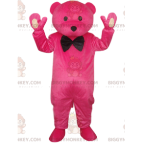 Fuchsiabjörn BIGGYMONKEY™ Maskotdräkt med svart fluga - Bärmaskot - BIGGYMONKEY_013072 - BiggyMonkey.com