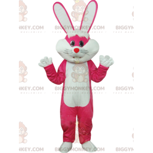 BIGGYMONKEY™ maskotdräkt av fushia och vit kanin med stora