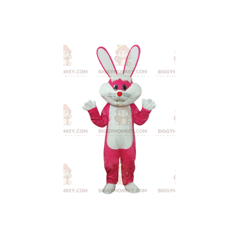 Fato de mascote BIGGYMONKEY™ de fushia e coelho branco com
