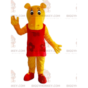 BIGGYMONKEY™ Maskottchenkostüm Gelbes Nilpferd mit rotem Kleid