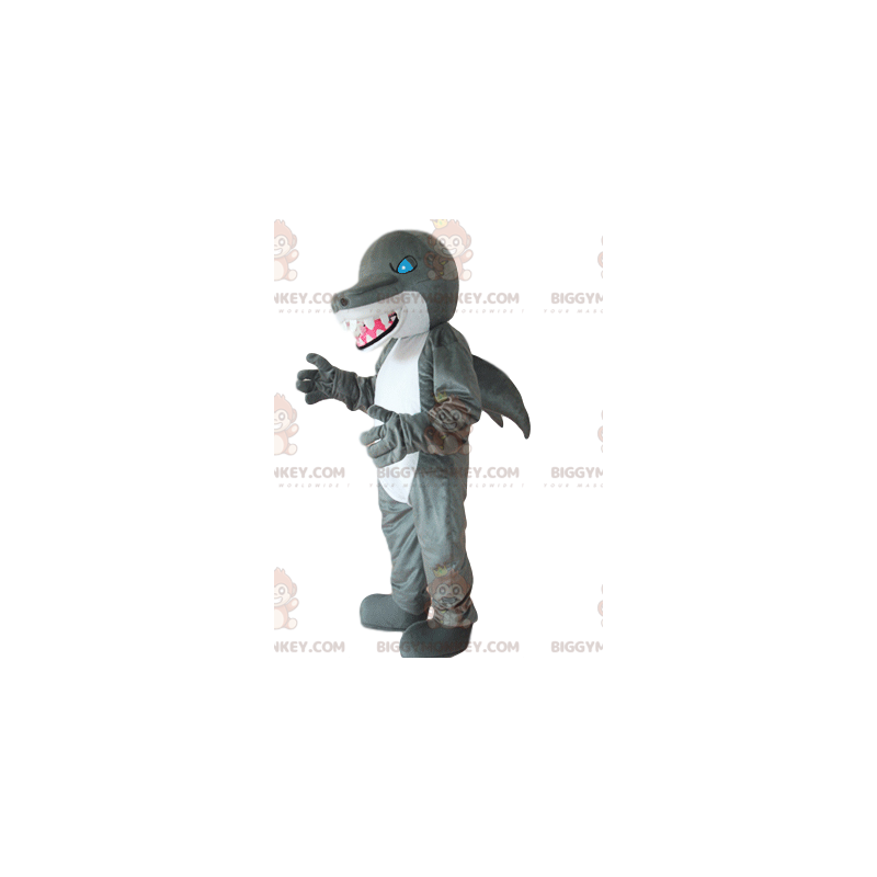 BIGGYMONKEY™ mascottekostuum van grijze en witte haai, met BIGGYMONKEY™ mascottekostuum van grijze en witte haai, met