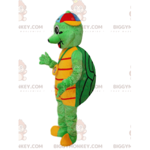 Green Turtle BIGGYMONKEY™ Mascot Costume With Multicolored Cap