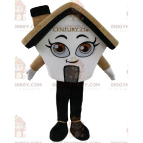 Cremefarbenes und weißes Haus BIGGYMONKEY™ Maskottchenkostüm