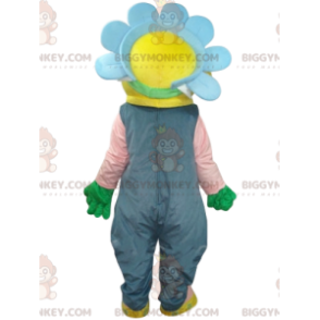 Kostým maskota BIGGYMONKEY™ Žlutá postava s modrou květinovou