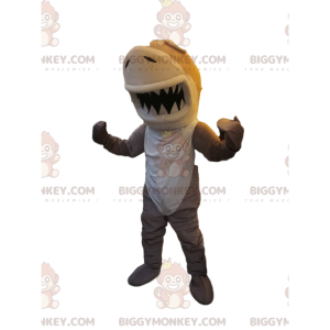 Disfraz de mascota BIGGYMONKEY™ de tiburón canela y blanco.