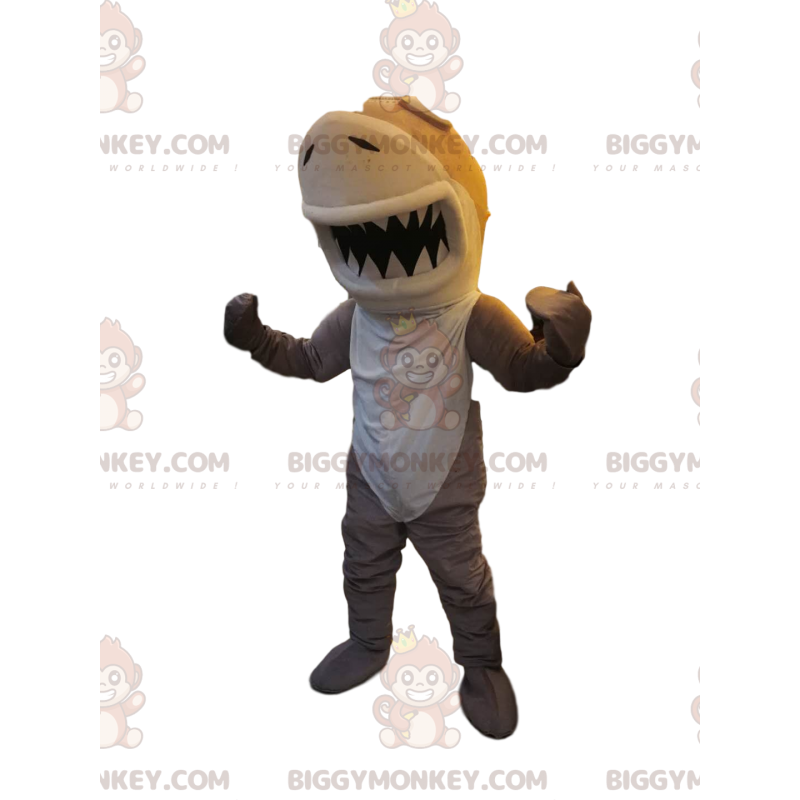 Geelbruin en witte haai BIGGYMONKEY™ mascottekostuum. haai