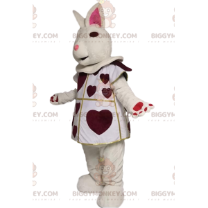 BIGGYMONKEY™ maskotkostume af hvid kanin med vinrøde hjerter.