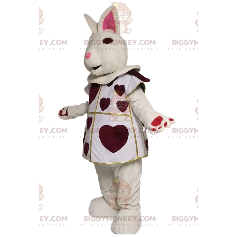 BIGGYMONKEY™ costume mascotte di coniglio bianco con cuori BIGGYMONKEY™ costume mascotte di coniglio bianco con cuori