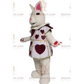 Costume de mascotte BIGGYMONKEY™ de lapin blanc avec des cœurs bordeaux. Costume de lapin - Mascotte de lapins - BiggyMonkey.com