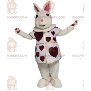Costume de mascotte BIGGYMONKEY™ de lapin blanc avec des cœurs bordeaux. Costume de lapin - Mascotte de lapins - BiggyMonkey.com