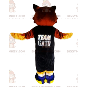 Costume de mascotte BIGGYMONKEY™ de chat marron avec un maillot de supporter - Mascottes de chat - BiggyMonkey.com