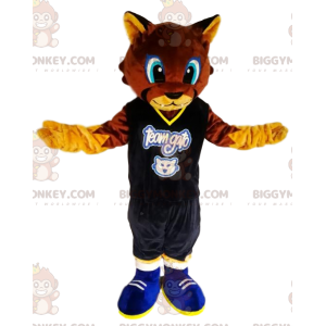 Bruine kat BIGGYMONKEY™ mascottekostuum met supportersshirt -