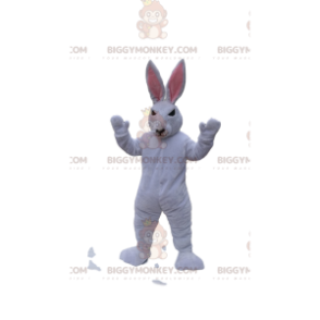 Traje de mascote de aparência perversa de coelho branco