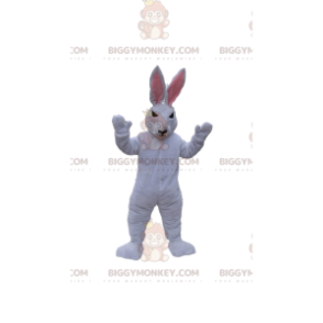 BIGGYMONKEY™ wit konijn mascottekostuum dat er slecht uitziet.