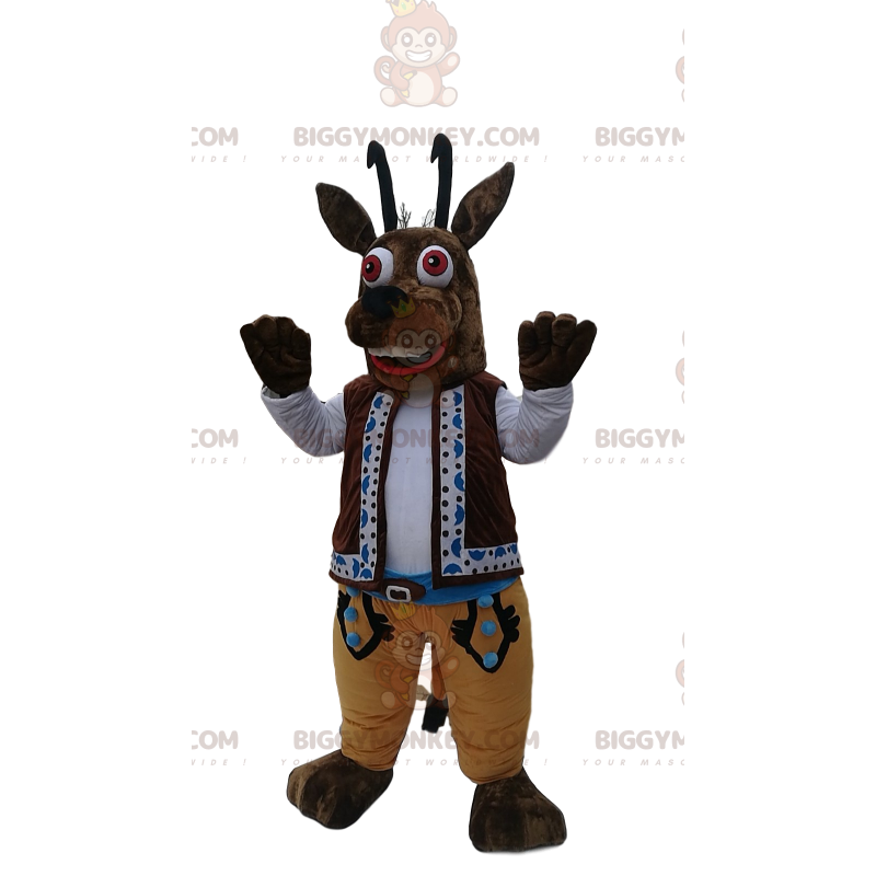 Bruin gemzen BIGGYMONKEY™ mascottekostuum met traditionele Bruin gemzen BIGGYMONKEY™ mascottekostuum met traditionele