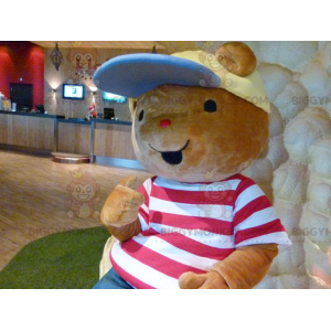 Brown teddy BIGGYMONKEY™ mascot costume with t-shirt and cap -