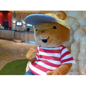 Brown teddy BIGGYMONKEY™ mascot costume with t-shirt and cap –