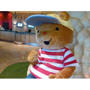 Brun teddy BIGGYMONKEY™ maskotdräkt med t-shirt och keps -