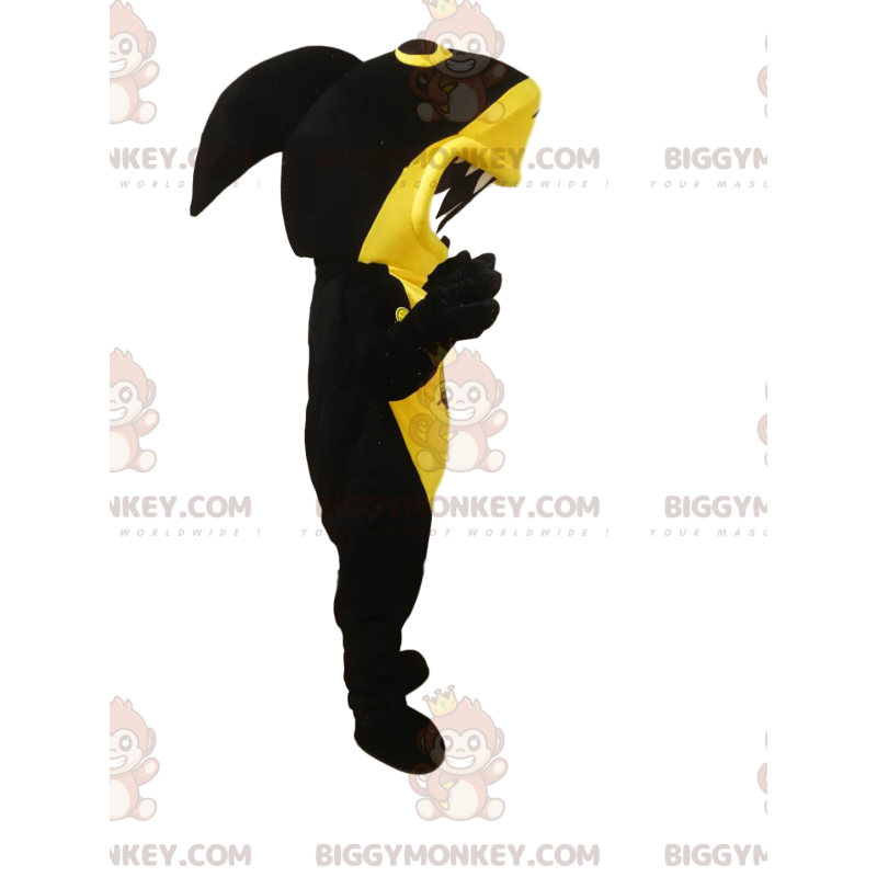 BIGGYMONKEY™ Maskotdräkt Svart och gul haj med enorm käke - BIGGYMONKEY™ Maskotdräkt Svart och gul haj med enorm käke -