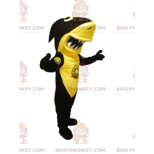 BIGGYMONKEY™ Mascot Costume Black and Yellow Shark with Huge