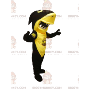 BIGGYMONKEY™ Mascot Costume Black and Yellow Shark with Huge