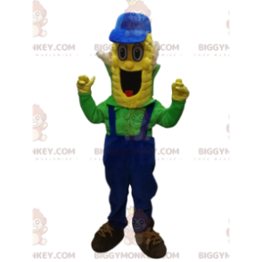 Morsomt mais BIGGYMONKEY™ maskotkostyme med blå kjeledress. maisdress - Uklassifiserte maskoter - BiggyMonkey.com