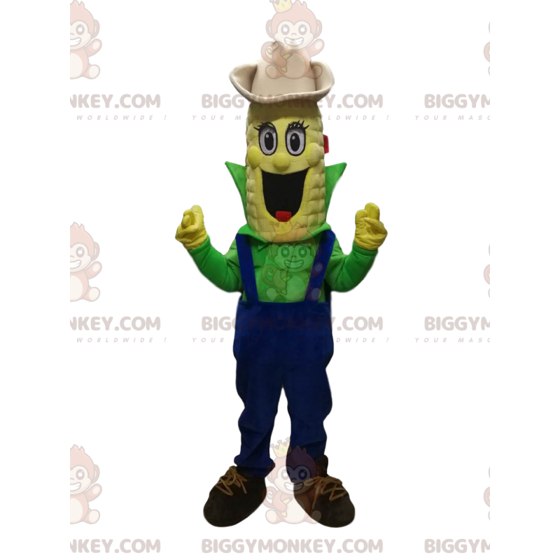 Cheerful Corn Cob BIGGYMONKEY™ Mascot Costume With Cowboy Hat – Cheerful Corn Cob BIGGYMONKEY™ Mascot Costume With Cowboy Hat –
