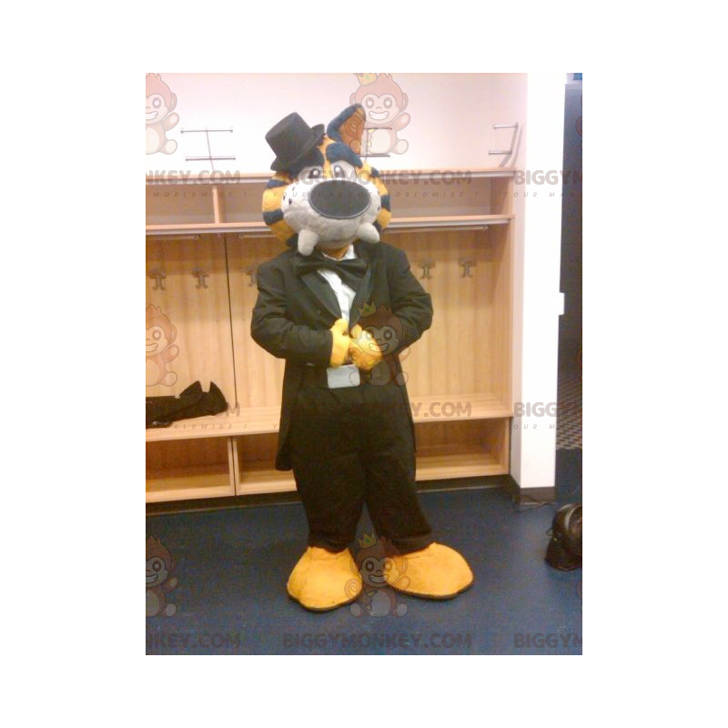 BIGGYMONKEY™ Costume da mascotte Abito nero e tigre gialla BIGGYMONKEY™ Costume da mascotte Abito nero e tigre gialla