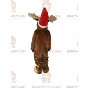 BIGGYMONKEY™ Reindeer Mascot Costume with Christmas Hat.