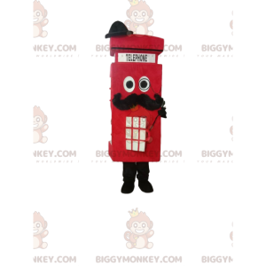 Red Phone Booth BIGGYMONKEY™ Mascot Costume with Black Mustache