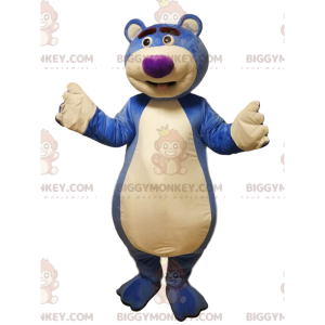 BIGGYMONKEY™ mascot costume of a blue bear with a purple