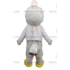 BIGGYMONKEY™ Maskottchenkostüm Weißer Vogel mit lustigem gelbem