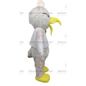 BIGGYMONKEY™ Maskottchenkostüm Weißer Vogel mit lustigem gelbem