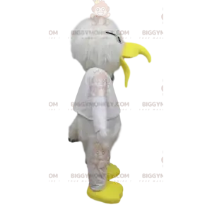 BIGGYMONKEY™ Maskottchenkostüm Weißer Vogel mit lustigem gelbem