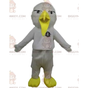 BIGGYMONKEY™ Maskottchenkostüm Weißer Vogel mit lustigem gelbem