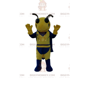 BIGGYMONKEY™ mascot costume of yellow and blue wasp. wasp