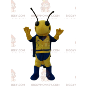 Στολή μασκότ BIGGYMONKEY™ από κίτρινη και μπλε σφήκα. στολή