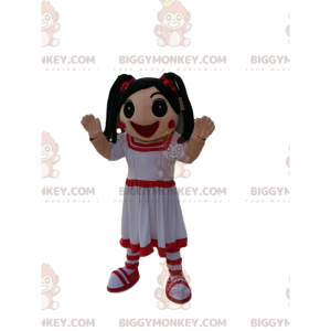 Little girl BIGGYMONKEY™ mascot costume in white and red dress