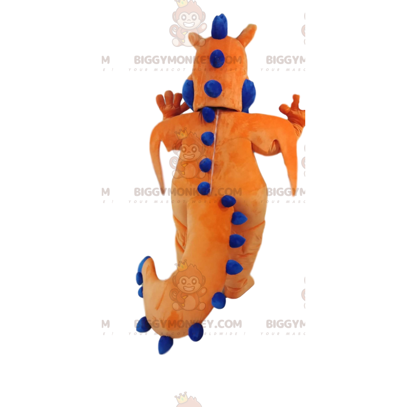 Bonito disfraz de mascota dragón naranja y azul BIGGYMONKEY™. Bonito disfraz de mascota dragón naranja y azul BIGGYMONKEY™.