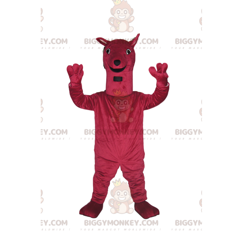 BIGGYMONKEY™ costume mascotte molto allegro cagnolino fucsia. BIGGYMONKEY™ costume mascotte molto allegro cagnolino fucsia.