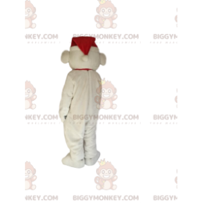 Polar bear BIGGYMONKEY™ mascot costume with red Christmas hat