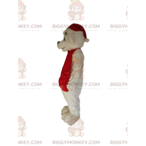 IJsbeer BIGGYMONKEY™ mascottekostuum met rode kerstmuts en