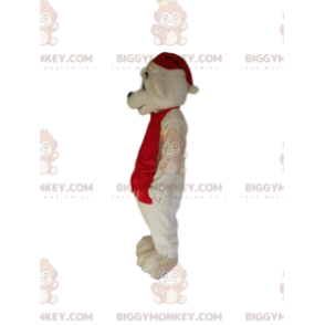 Jääkarhu BIGGYMONKEY™ maskottiasu, jossa punainen jouluhattu ja huivi - Karhun maskotti - BIGGYMONKEY_013138 - BiggyMonkey.com