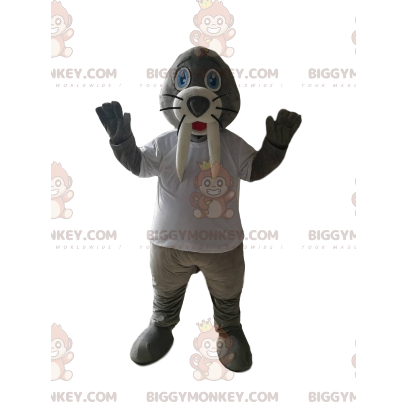 Walrus BIGGYMONKEY™ Mascot Costume with Big Tusks and a White