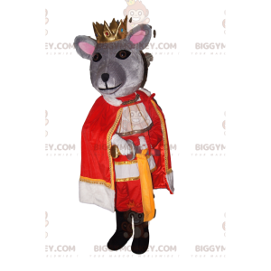 BIGGYMONKEY™ Mascot Costume Gray Mouse with Golden Crown and
